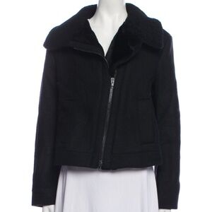 Vince Womens Black Wool Fur Collar Zipper Closure Winter Fall Coat Size S